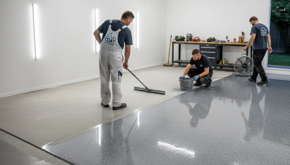Epoxy floor coating application in an Austin TX garage for durable, professional concrete protection