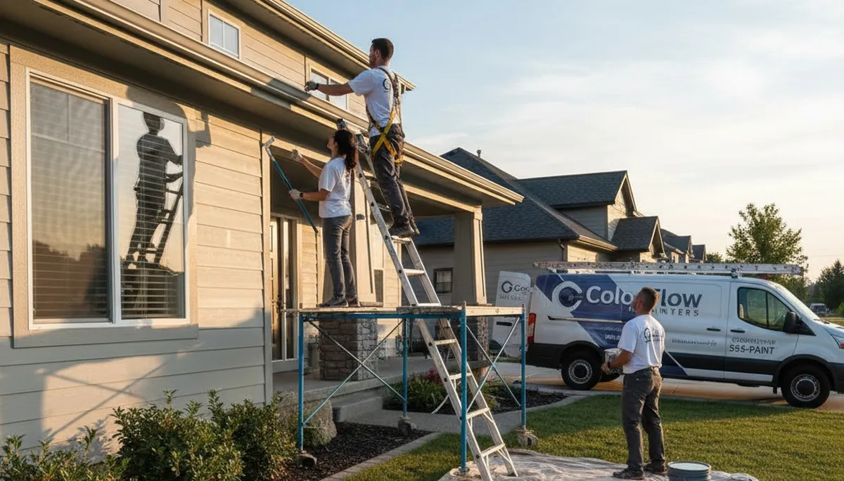 Professional gutter painting on Austin, TX home exterior by local house painters