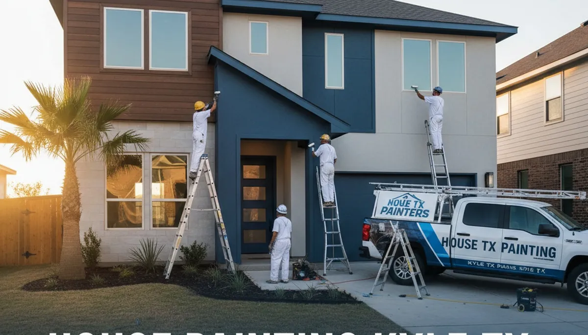Professional exterior house painters working on residential home in Austin, TX