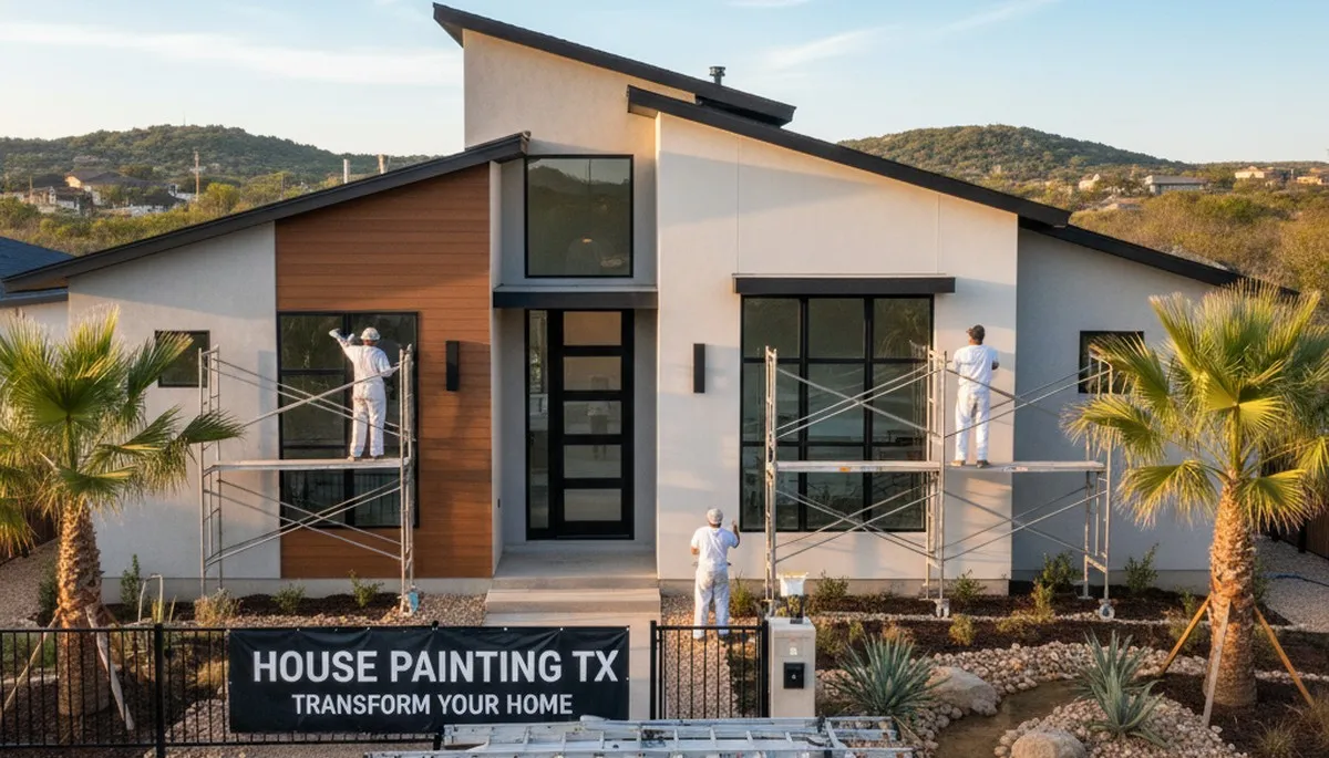 Professional house painters applying exterior paint to home in Austin, TX