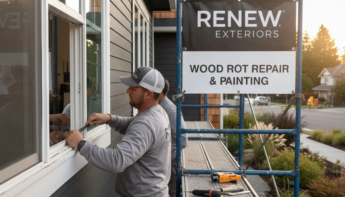 Professional wood rot repair on home exterior by painting experts in Austin, TX
